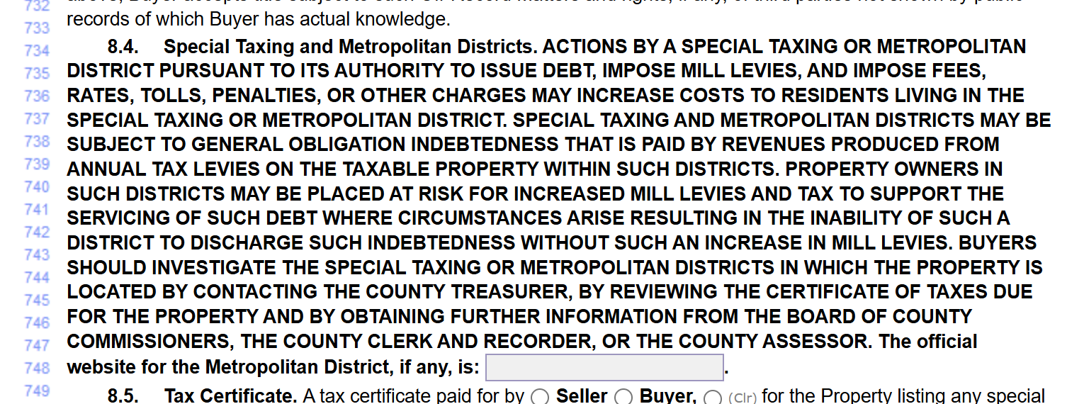 Metro Tax Section Added to Colorado Real Estate Standard Contract