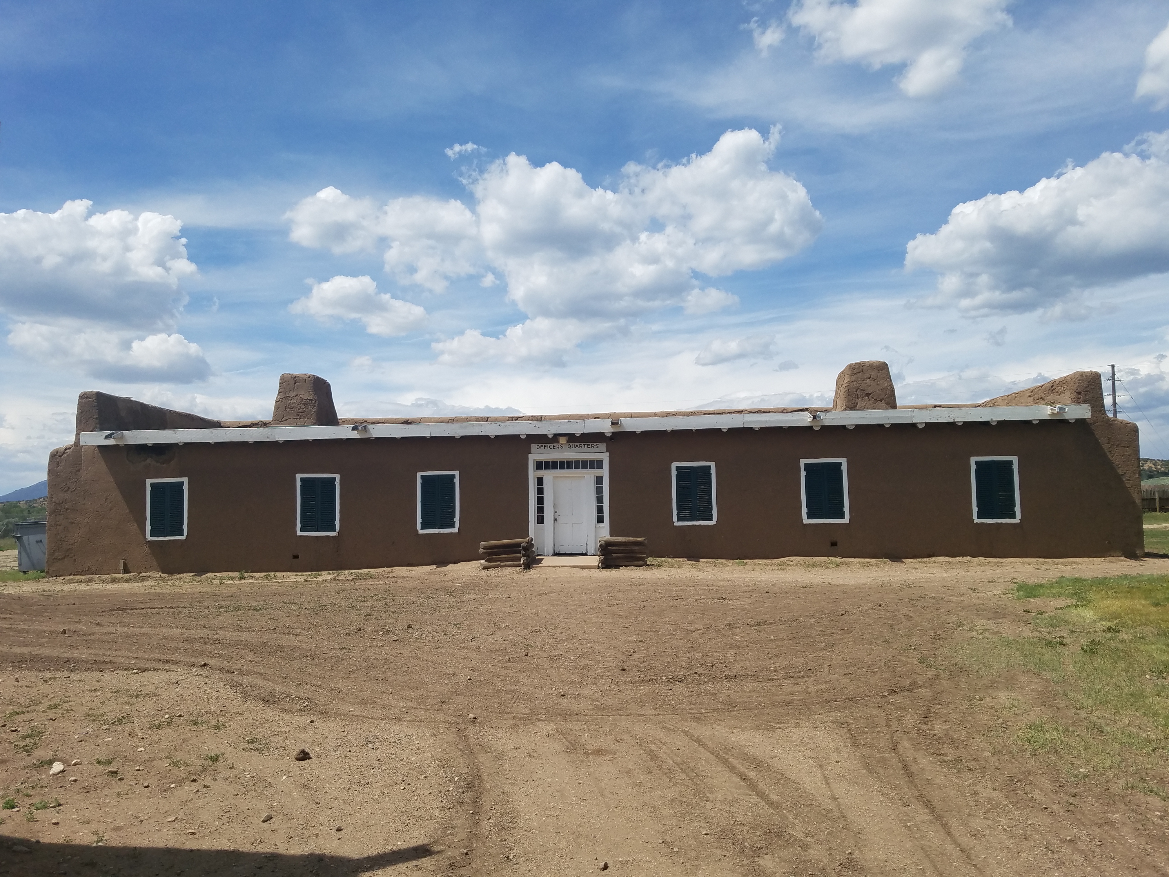 Adobe barracks and grounds of the restored fort in the San Luis Valley