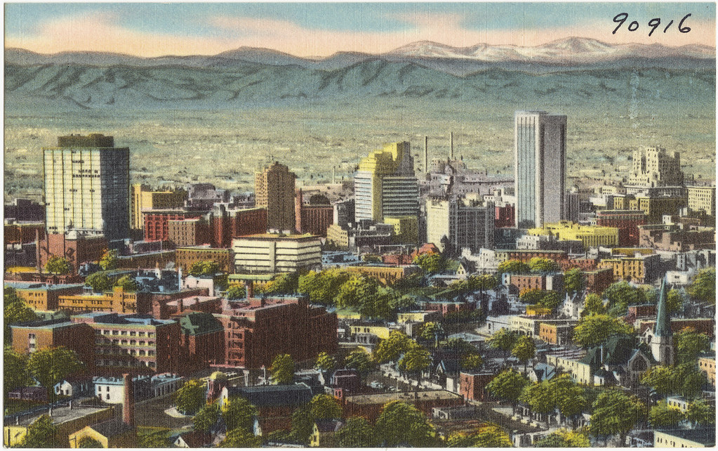 "Panorama of mile high Denver, Colorado, metropolis of the Rocky Mountain Empire." by Boston Public Library is licensed under CC BY 2.0.