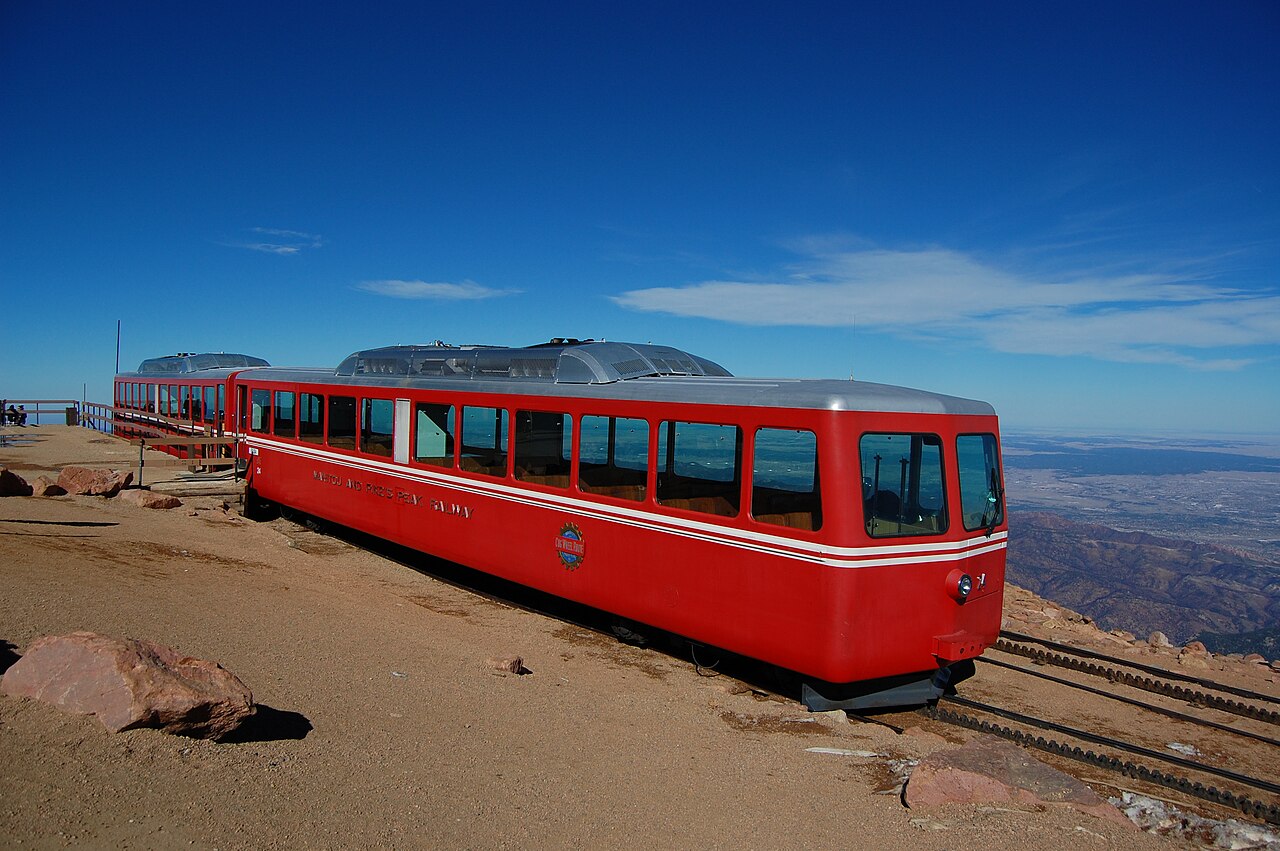 Rail line climbing near the peak that towers above Manitou Springs