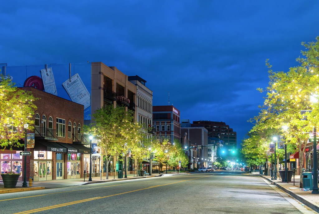 "Shopping on Tejon Street, Colorado Springs at Sunrise" by lumenwilde is licensed under CC BY 2.0.