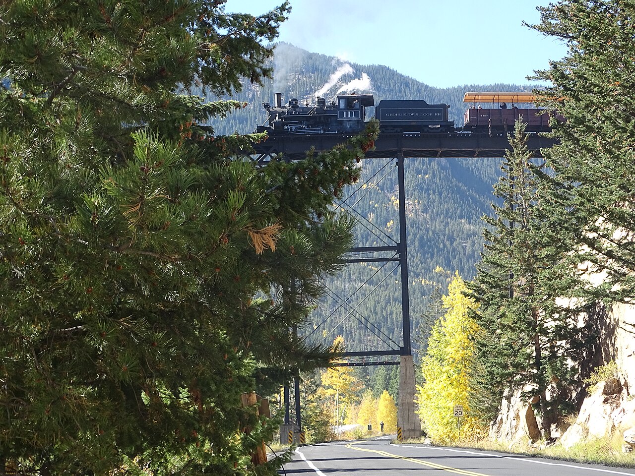 "Georgetown Loop Railroad on overhead tressle" by PhotogOne is licensed under CC BY-SA 4.0.
