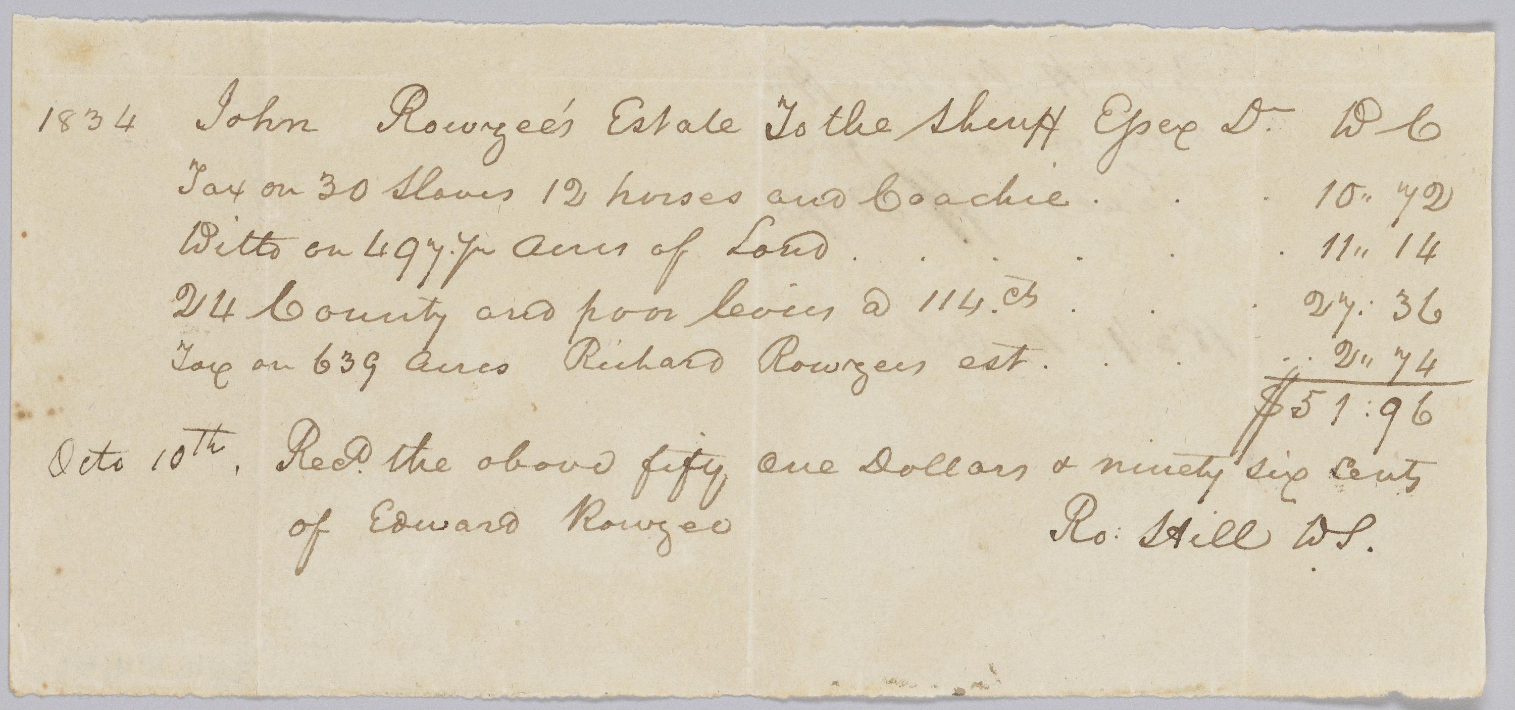 "Record of taxes on property, including enslaved persons, owned by John Rouzee" is marked with CC0 1.0. To view the terms, visit https://creativecommons.org/publicdomain/zero/1.0/.